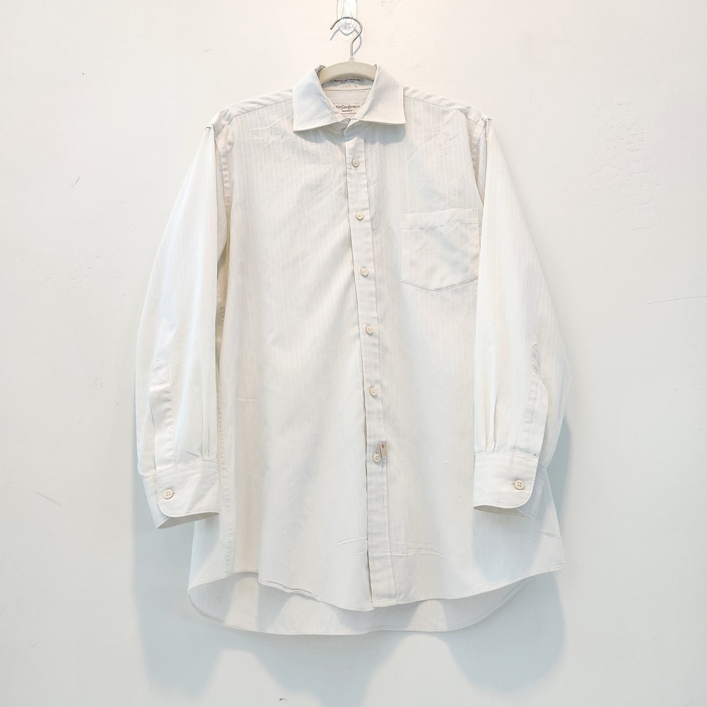 Vintage Yves Saint Laurent Menswear White Striped Button Down Shirt 16 32-33